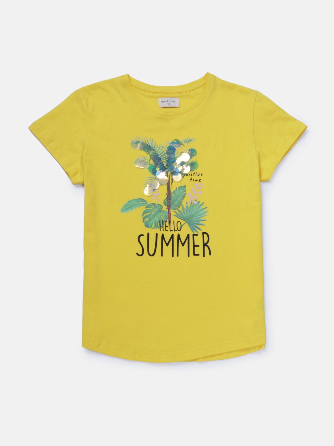 

Gini and Jony Printed Round Neck Cotton Top, Yellow