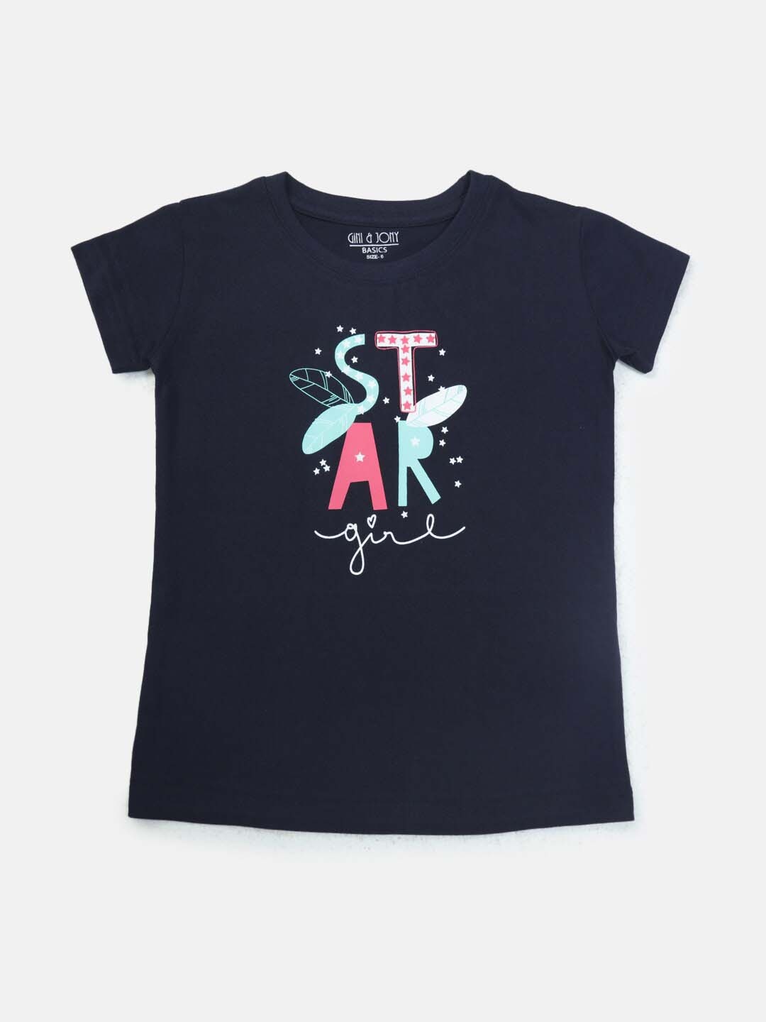 

Gini and Jony Round Neck Graphic Printed Top, Navy blue