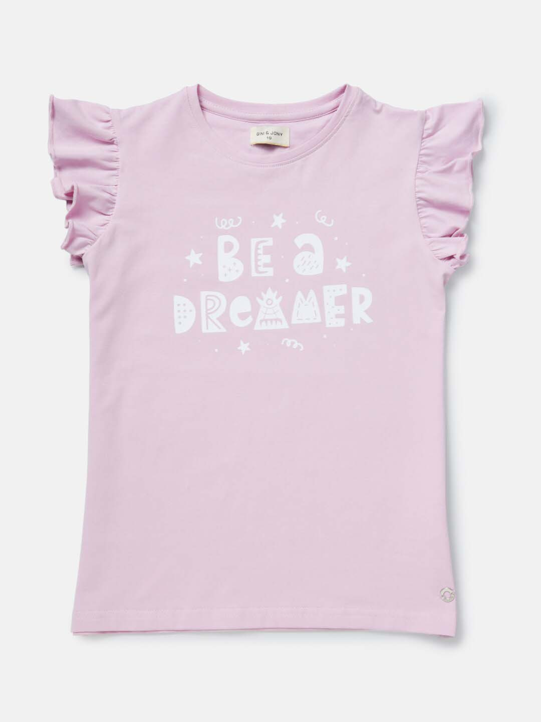 

Gini and Jony Girls Round Neck Typography Printed Cotton Top, Purple