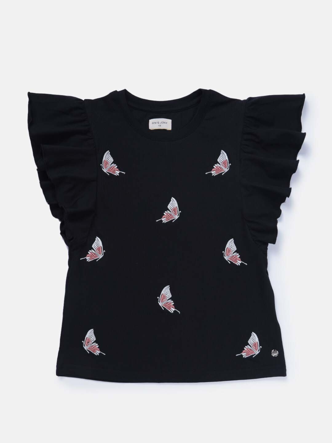 

Gini and Jony Girls Conversational Print Cotton Top, Black