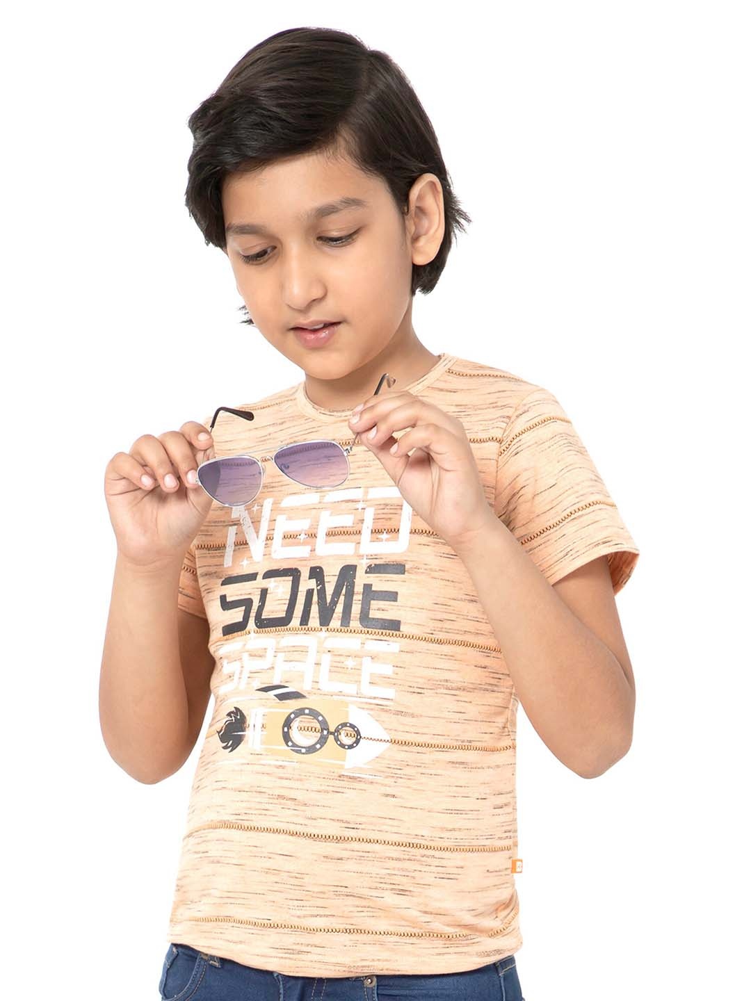 

PROTEENS Boys Round Neck Typography Printed Cotton Top, Orange