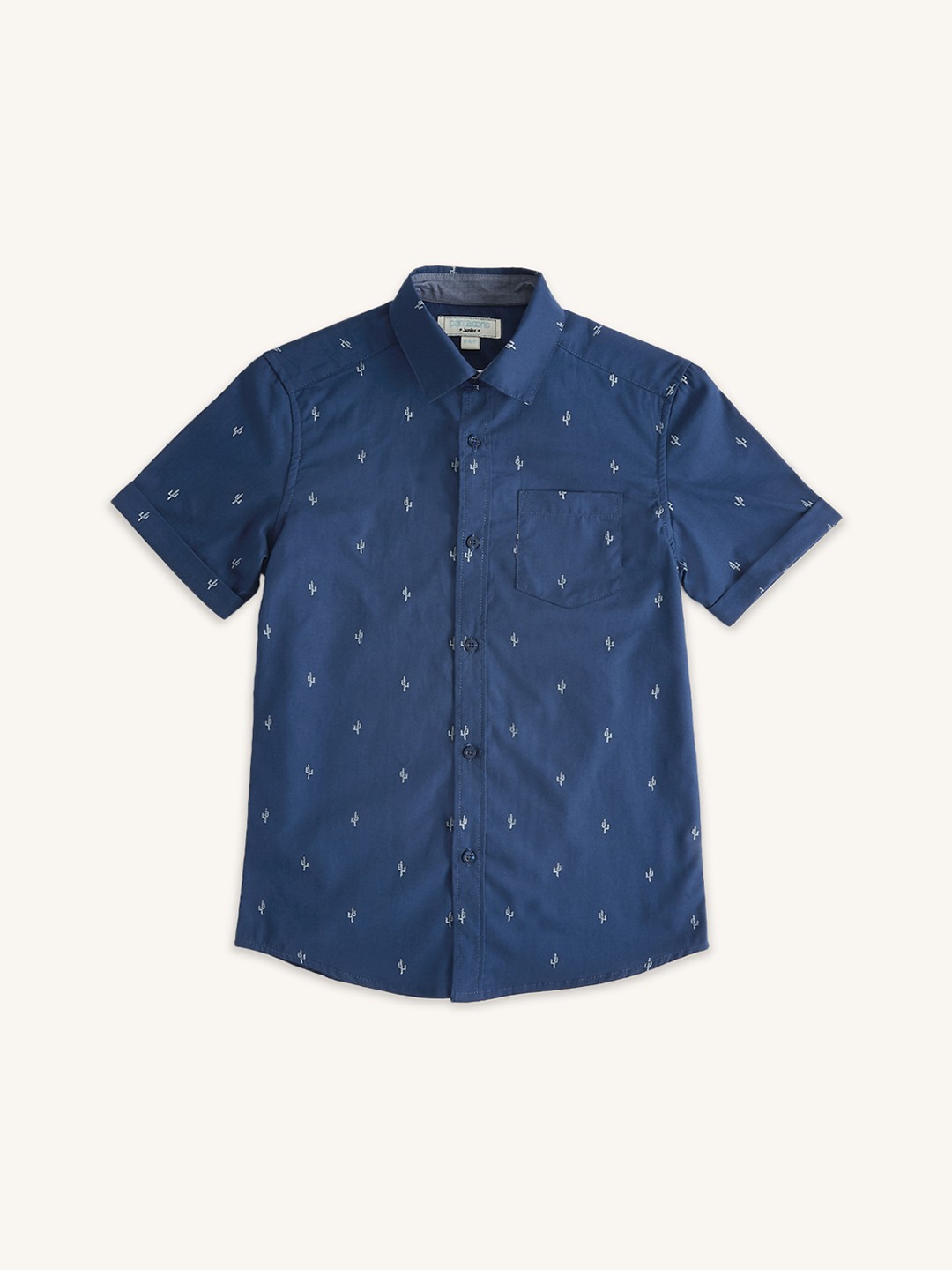

Pantaloons Junior Boys Printed Casual Cotton Shirt, Navy blue