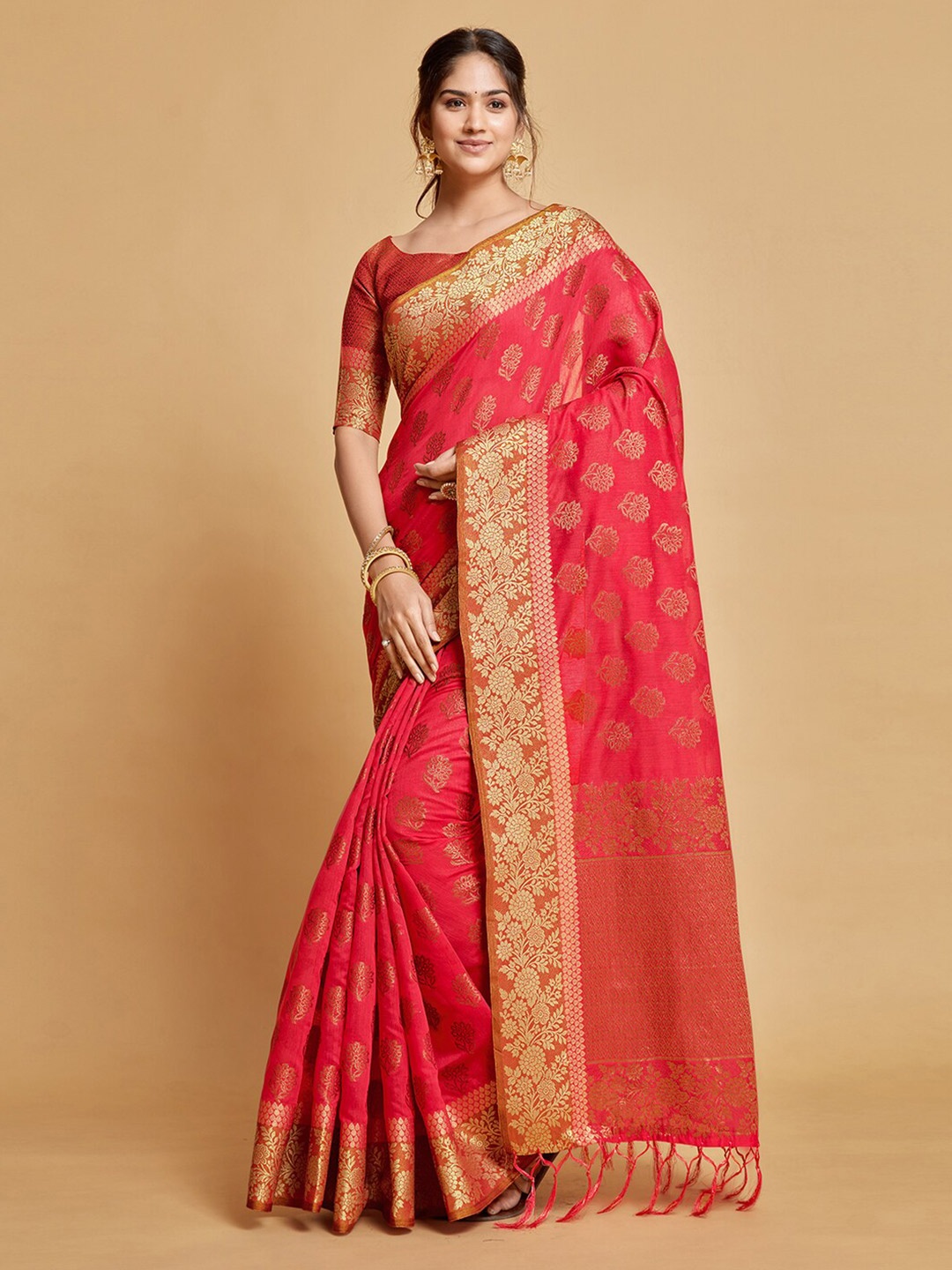 

GAJARAI Woven Design Zari Art Silk Chanderi Saree, Pink