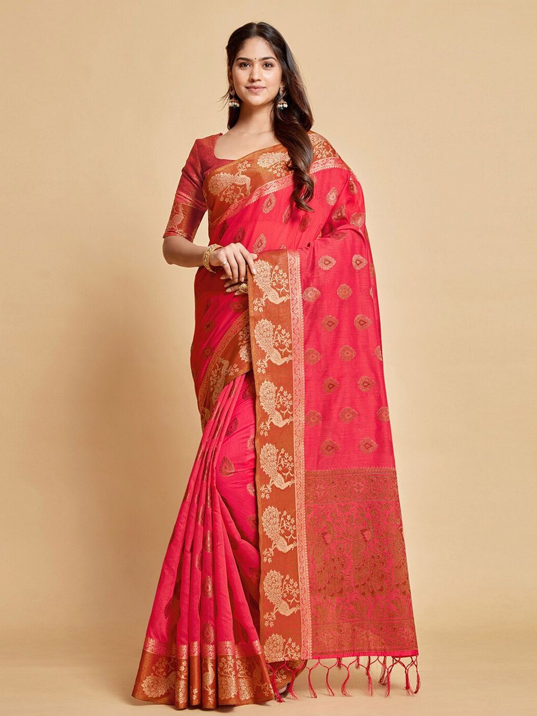 

GAJARAI Woven Design Zari Art Silk Chanderi Saree, Pink