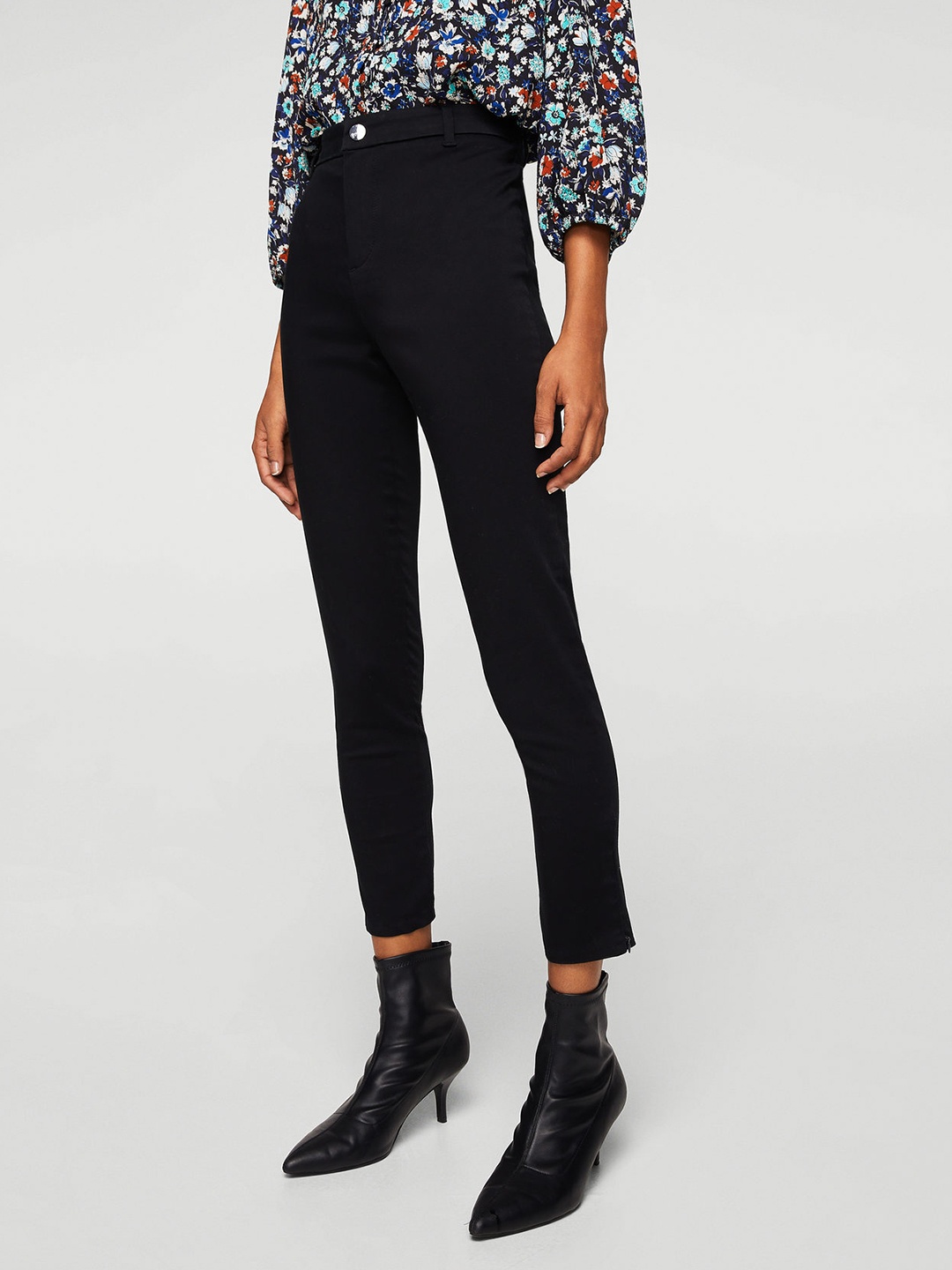 

MANGO Women Black Solid Ankle-Length Trousers