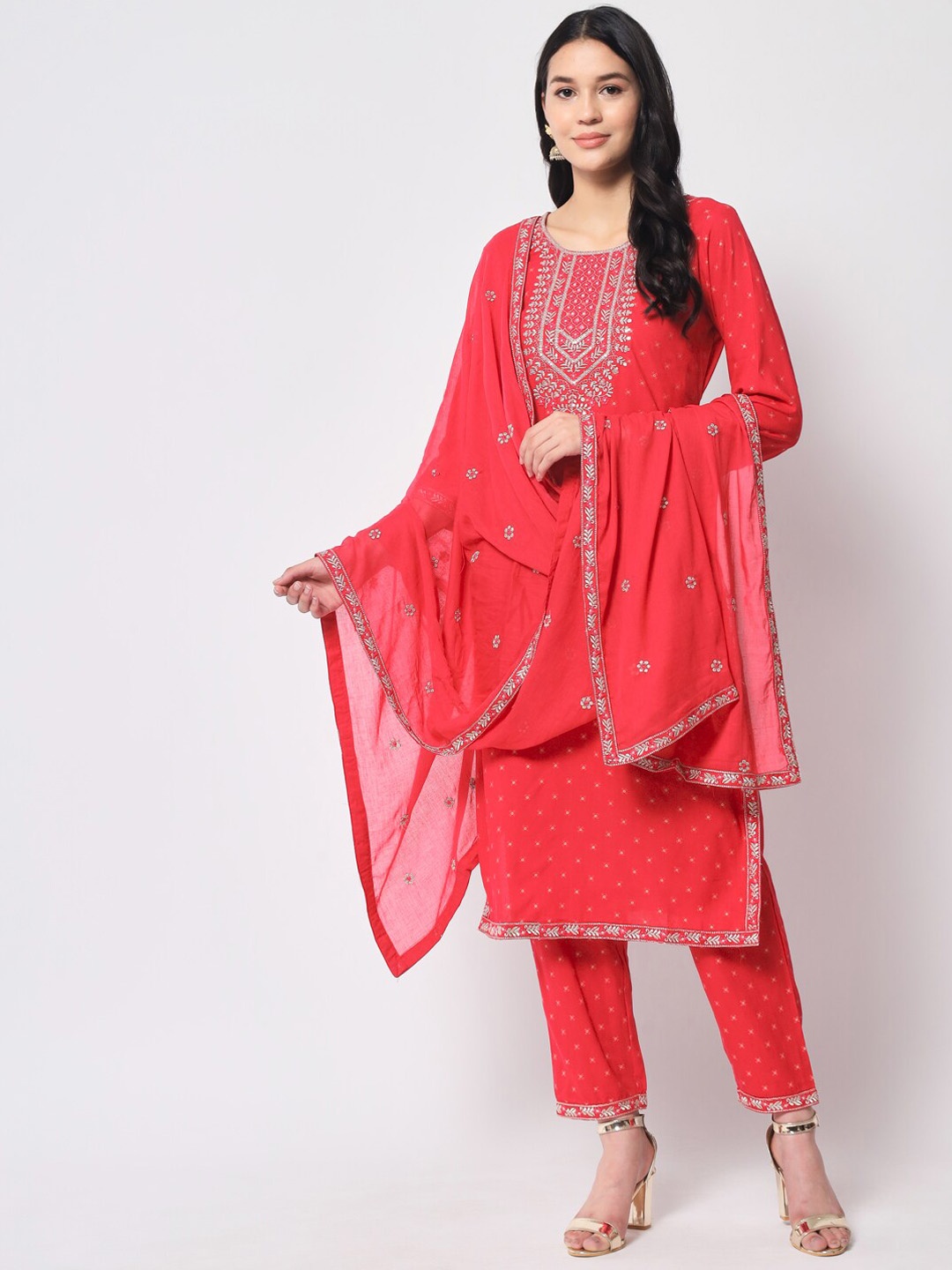 

IkDaiya Women Floral Embroidered Sequinned Kurta with Trousers & Dupatta, Pink