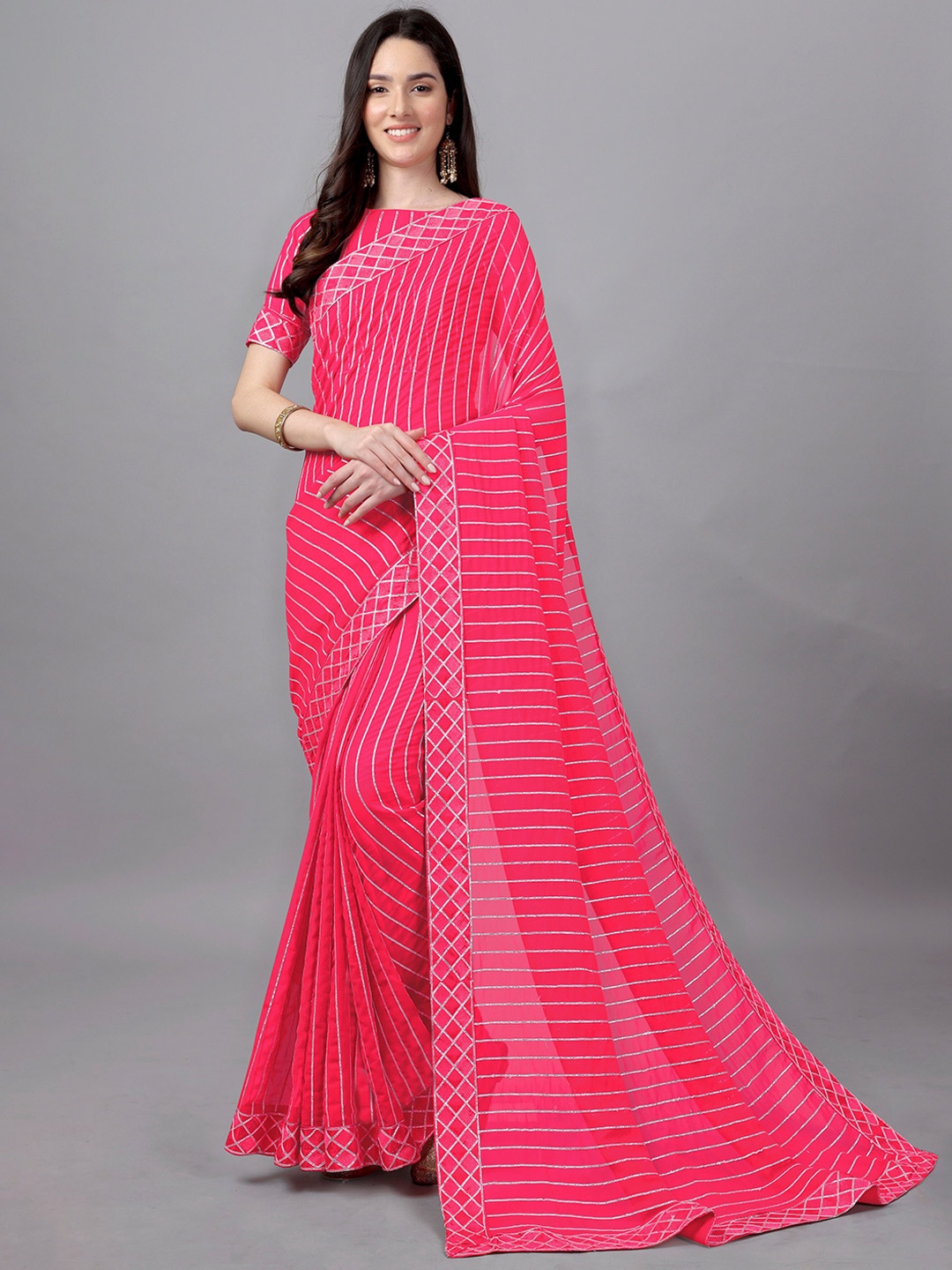 

FORKEY Leheriya Pure Georgette Leheriya Saree, Pink