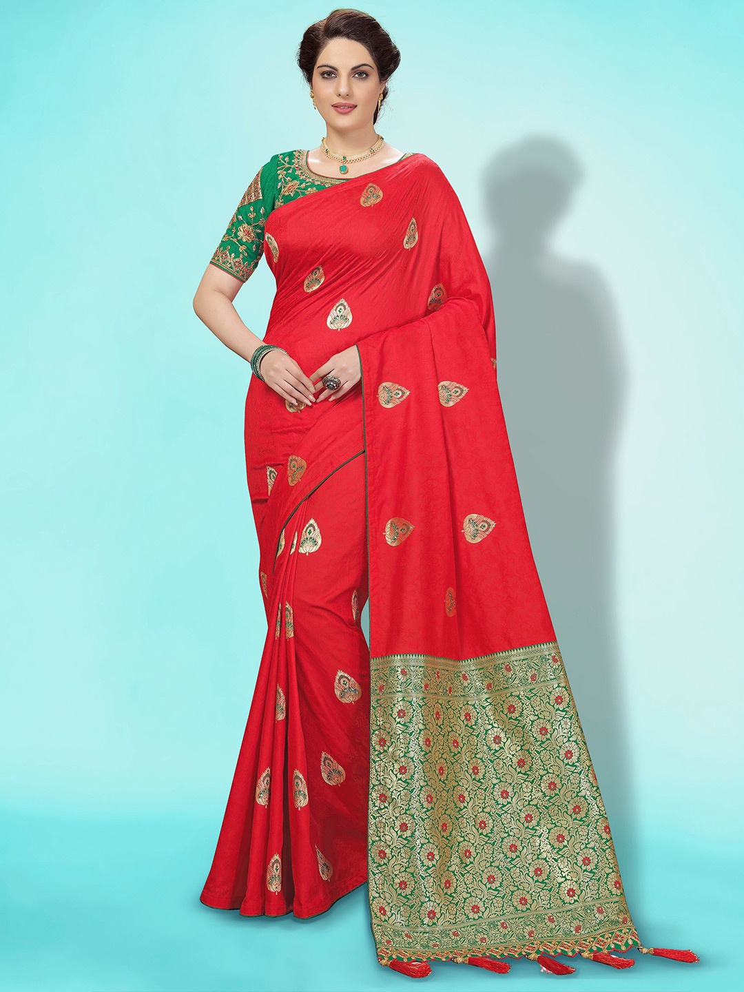 

Trendmalls Woven Design Pure Silk Saree, Red