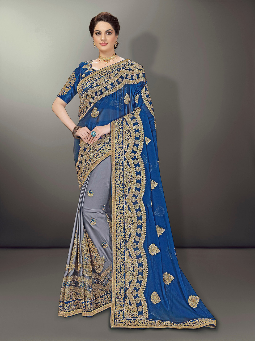 

Trendmalls Ethnic Motifs Embroidred Saree, Blue