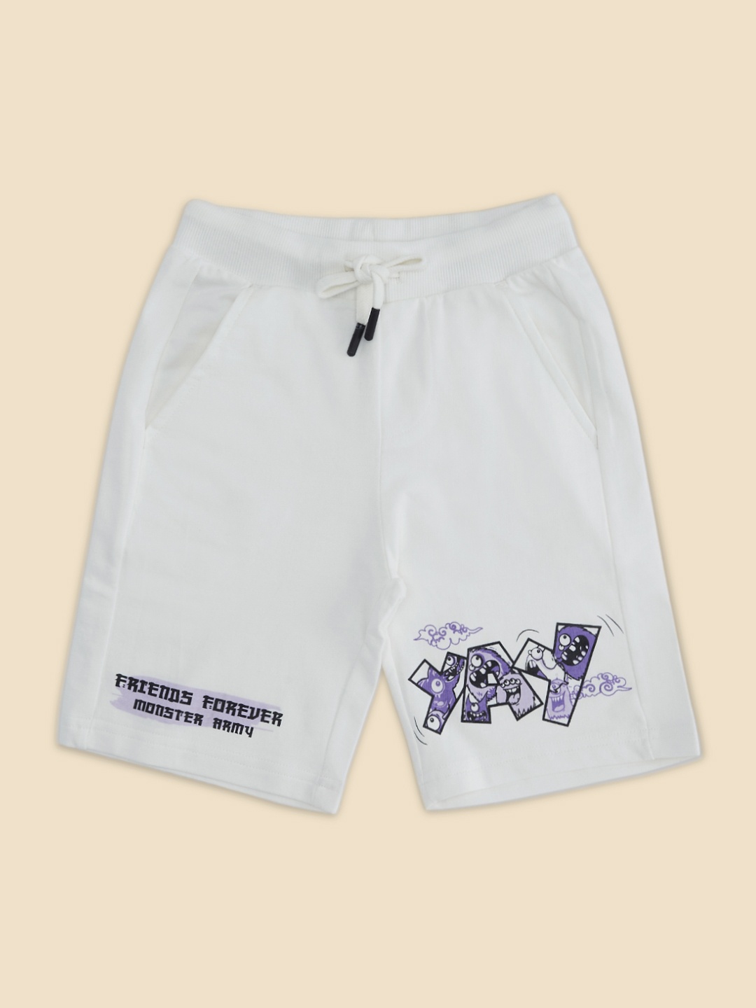 

Pantaloons Junior Kids Boys Cotton Graphic Printed Shorts, Off white