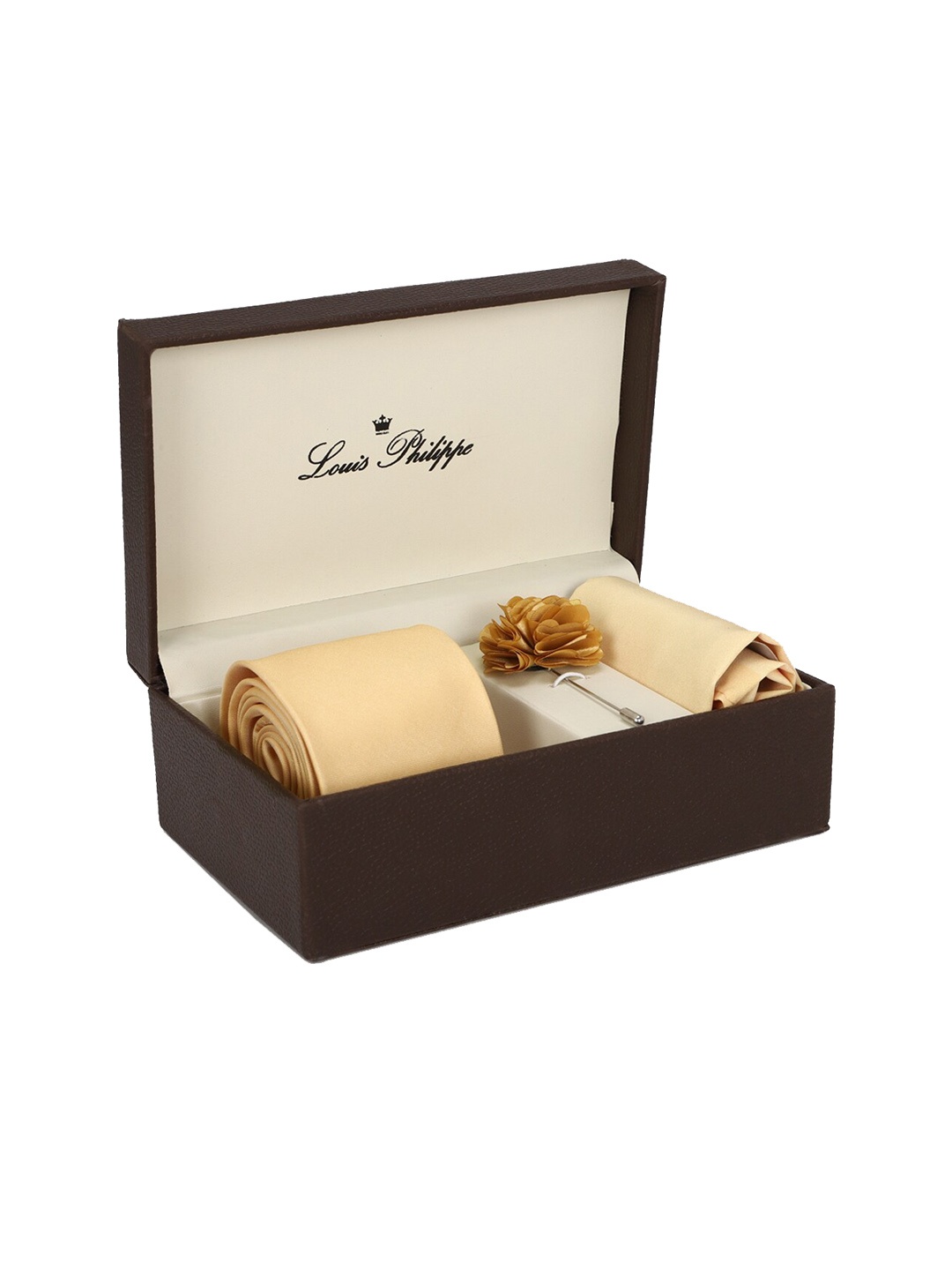 

Louis Philippe Men Tie Pocket Square And Lapel Pin Gift Set, Cream