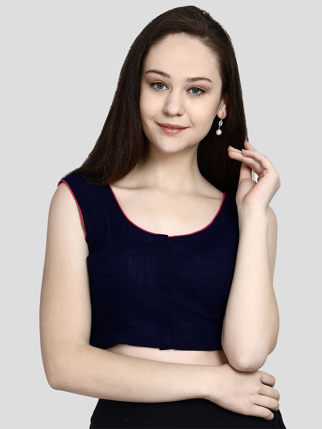 

Molcha Non-Padded Round Neck Sleeveless Cotton Blouse, Navy blue