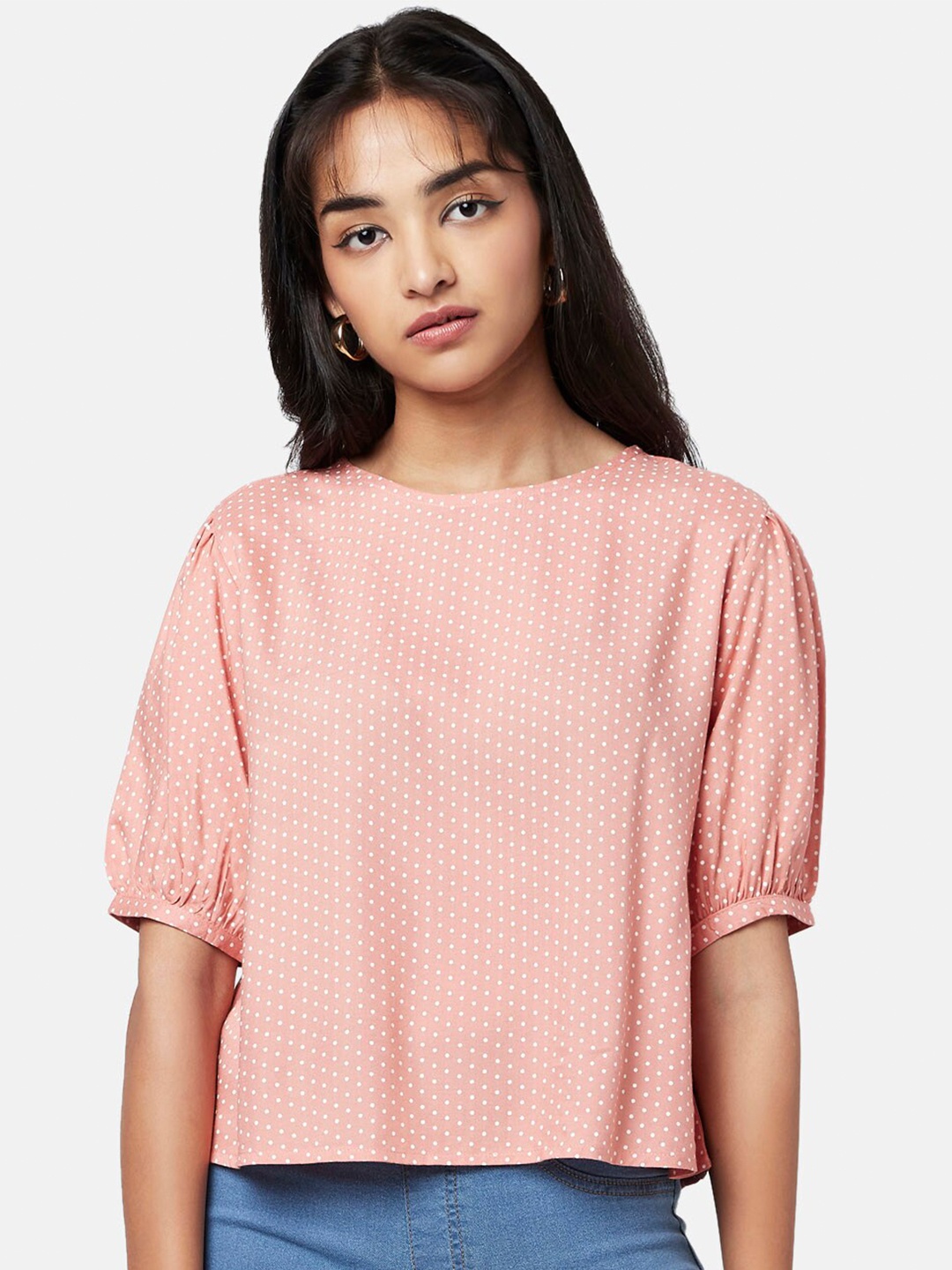

YU by Pantaloons Polka Dots Printed Top, Peach