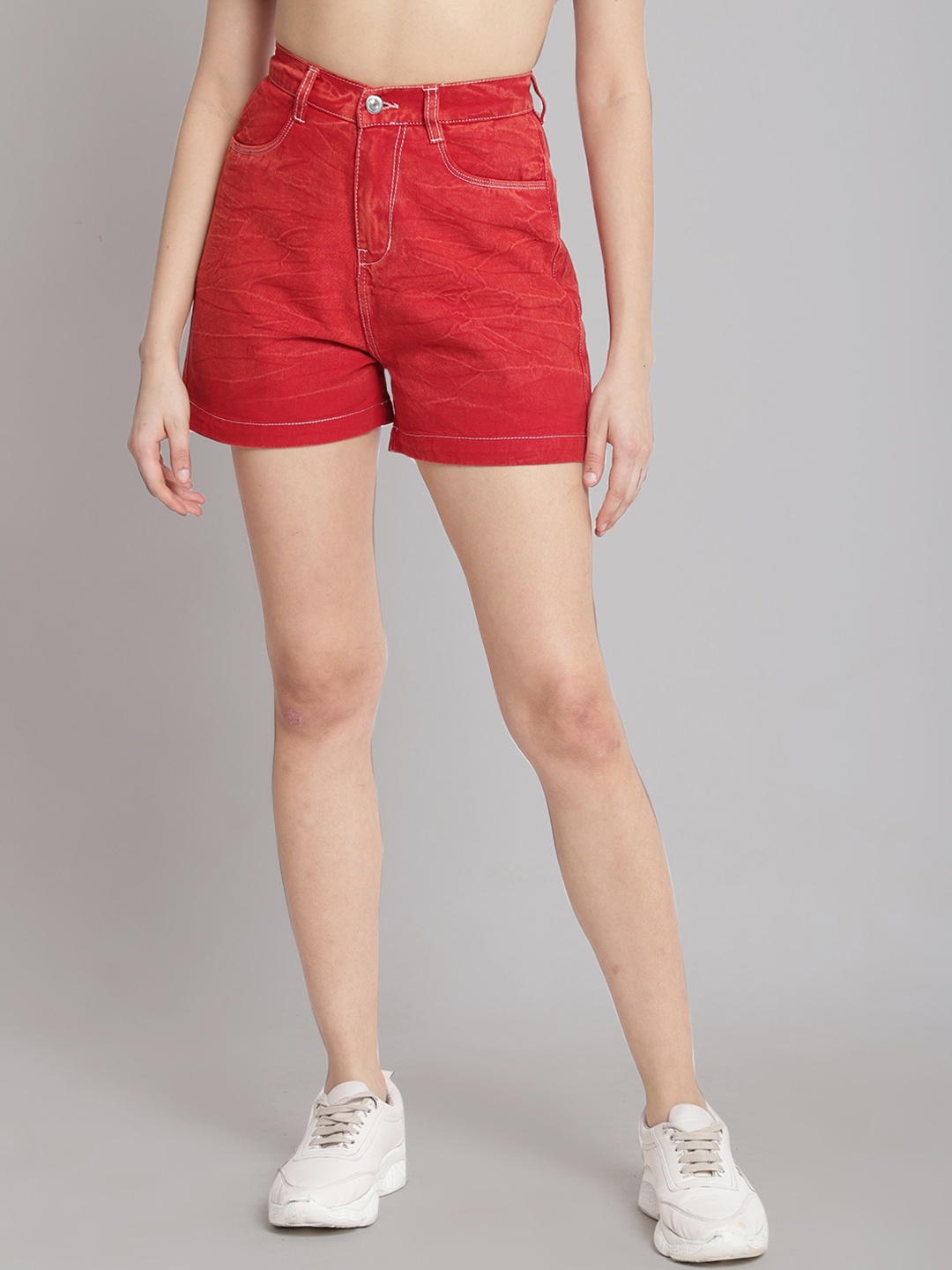 

River Of Design Jeans Women High-Rise Denim Denim Shorts, Red