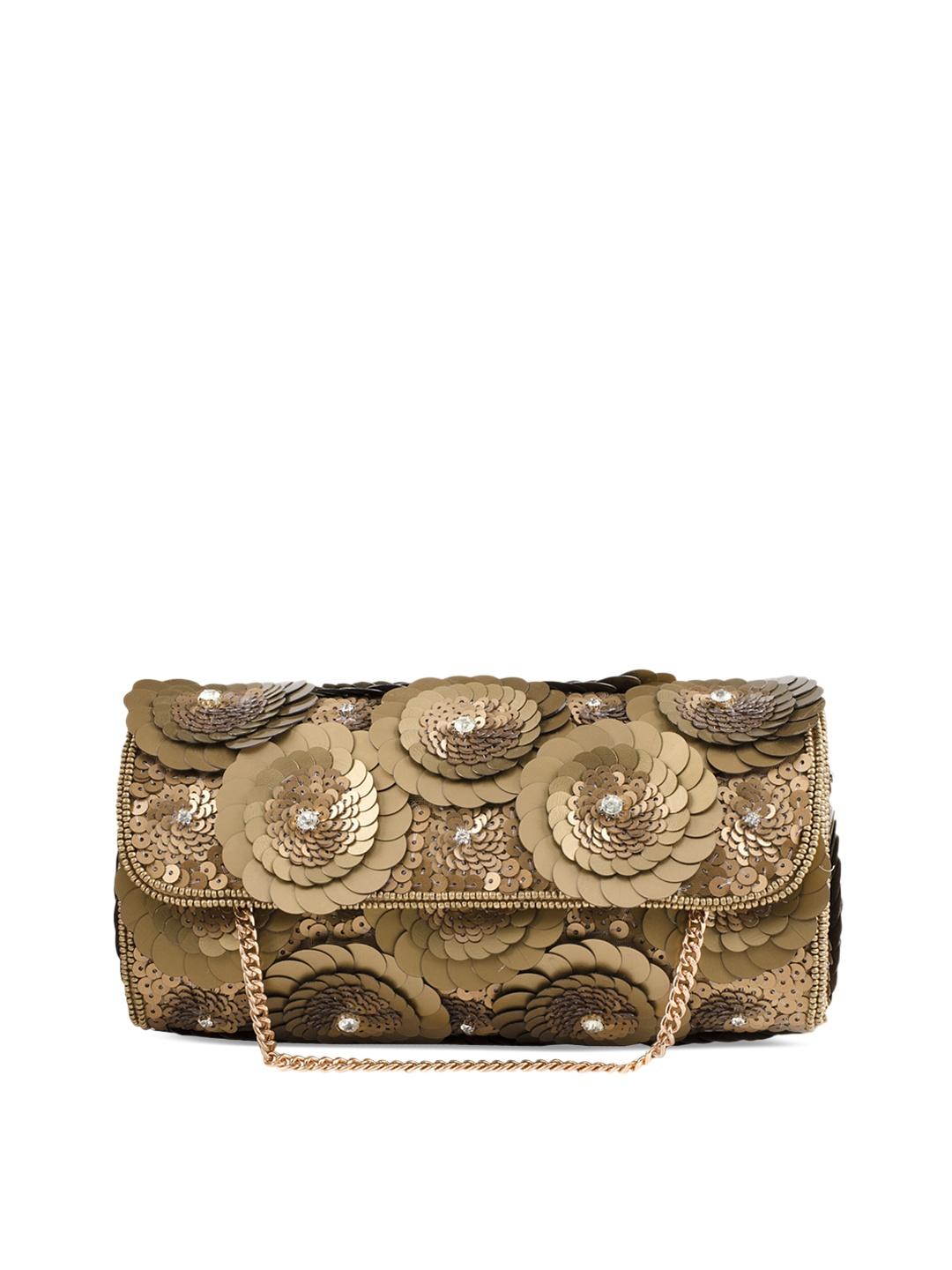 

Tarini Nirula Copper-Toned Embellished Handcrafted Box Clutch with Chain Strap