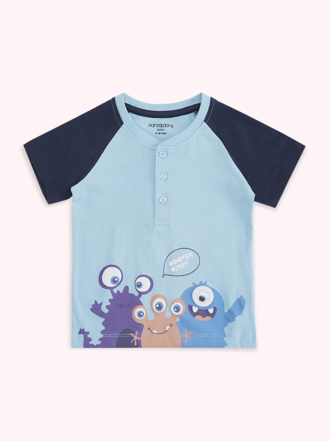 

Pantaloons Baby Boys Printed Mandarin Collar Cotton T-shirt, Blue
