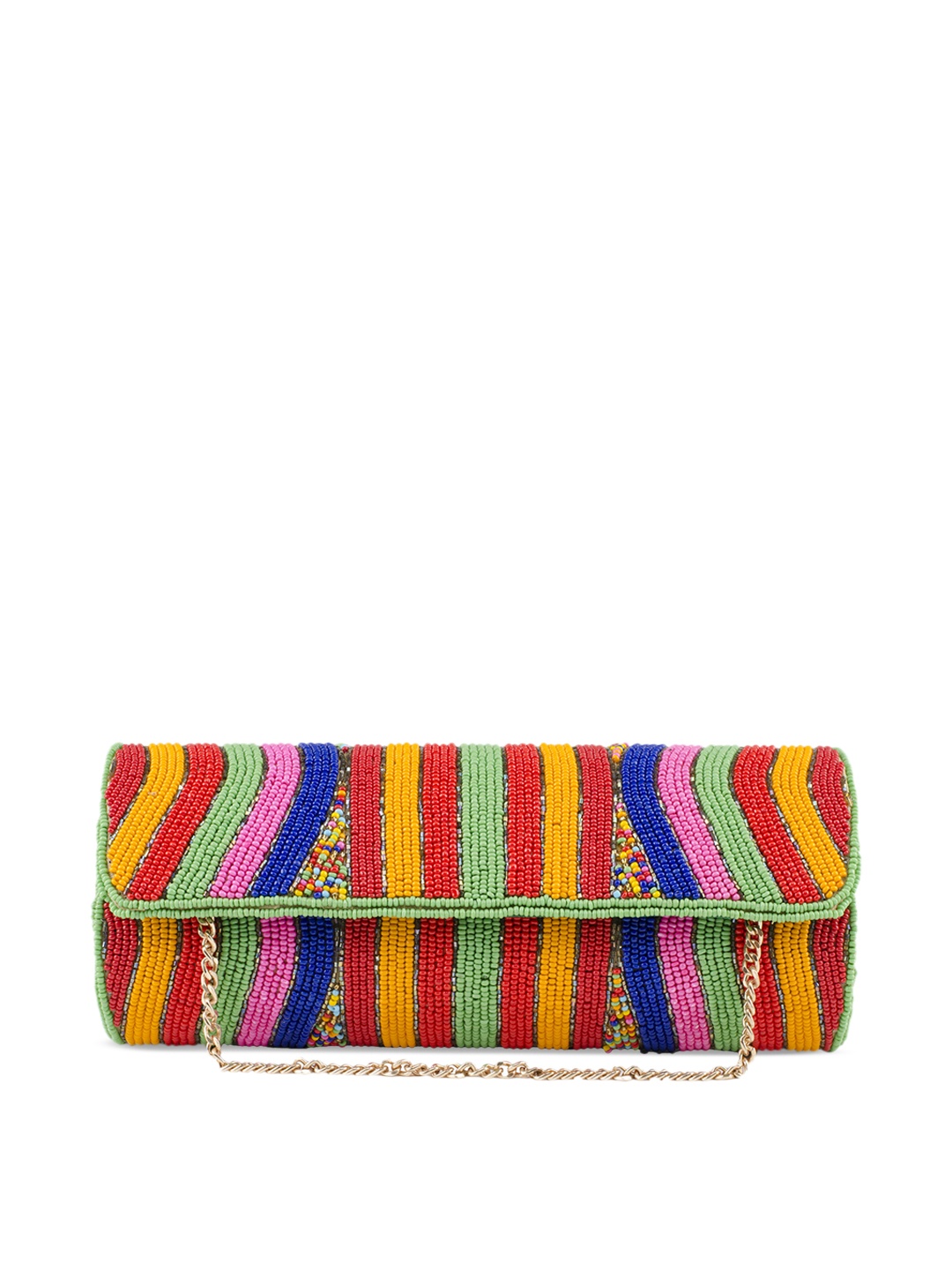 

Tarini Nirula Multicoloured Embellished Handcrafted Box Clutch with Chain Strap, Multi