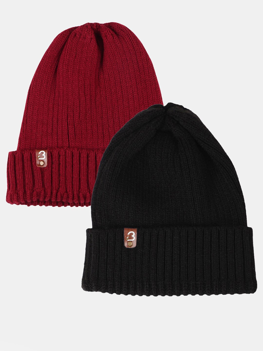 

Bharatasya Men Pack Of 2 Self Design Acrylic Beanie, Maroon