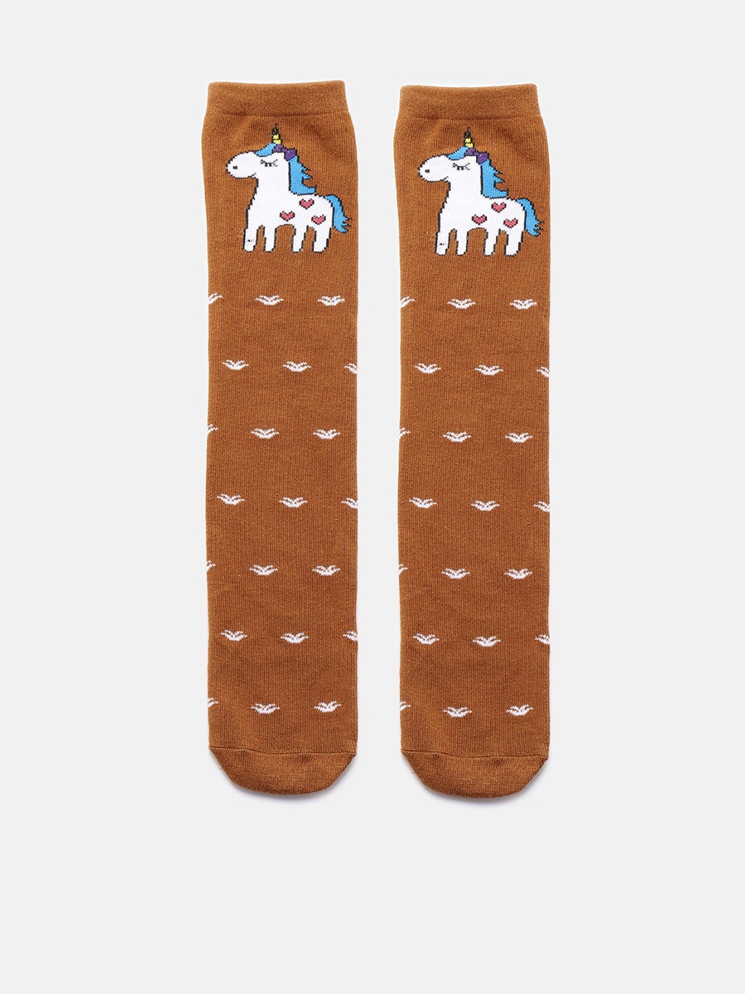 

EL REGALO Girls Patterned Cotton Knee-Length Socks, Brown