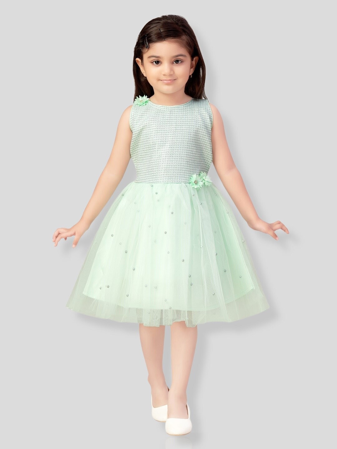 

Aarika Self Design Tulle Sleeveless Net Fit & Flare Dress, Sea green