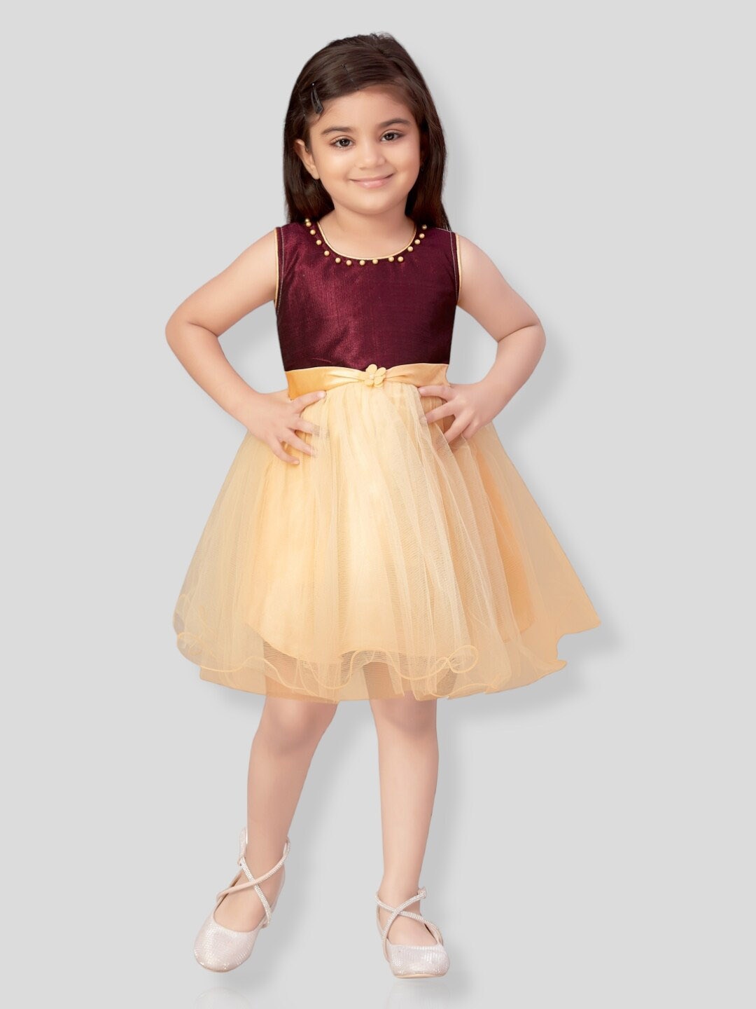 

Aarika Girls Fit and Flare Party Net Dress, Burgundy