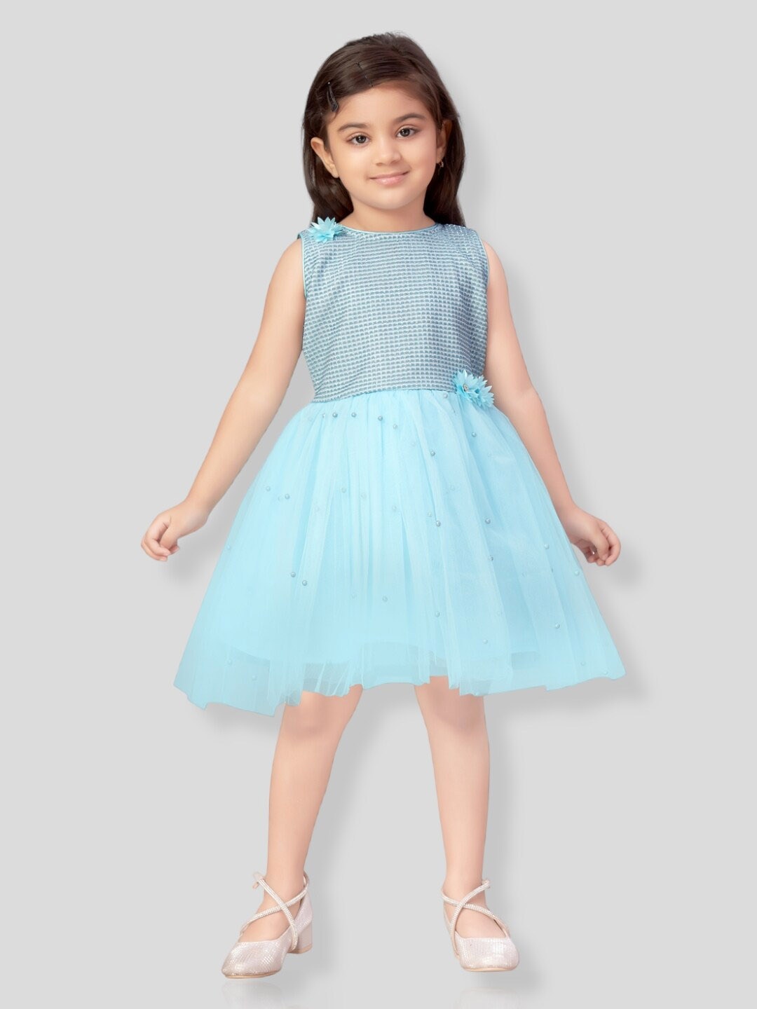 

Aarika Girls Embellished Net Dress, Turquoise blue