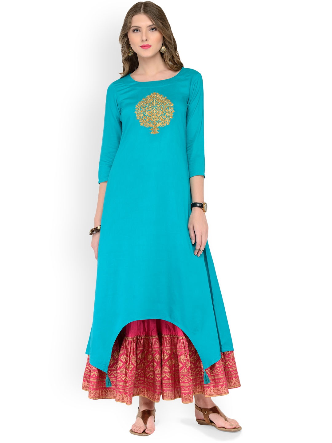 

Varanga Women Blue & Pink Solid Kurta with Skirt