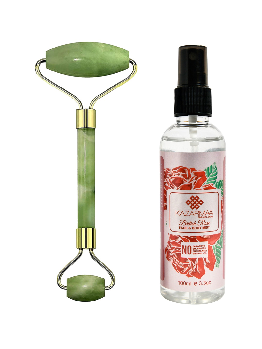 

KAZARMAA Jade Roller Massager With Face & Body Mist, Green
