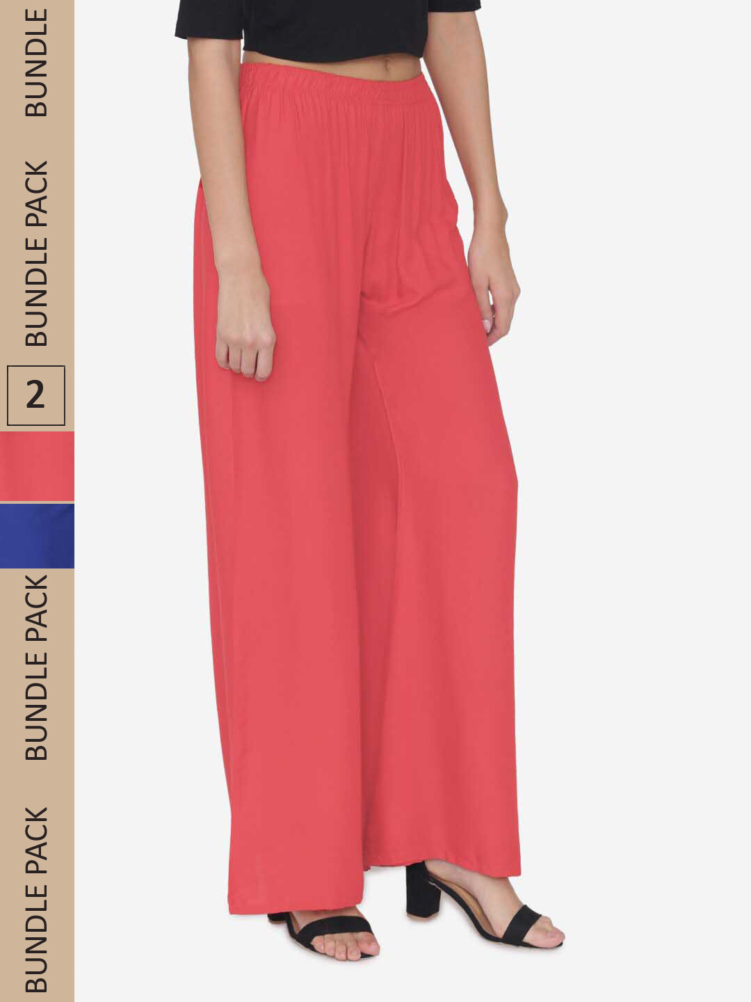 

N-Gal Women Pack Of 2 Knitted Ethnic Palazzos, Coral