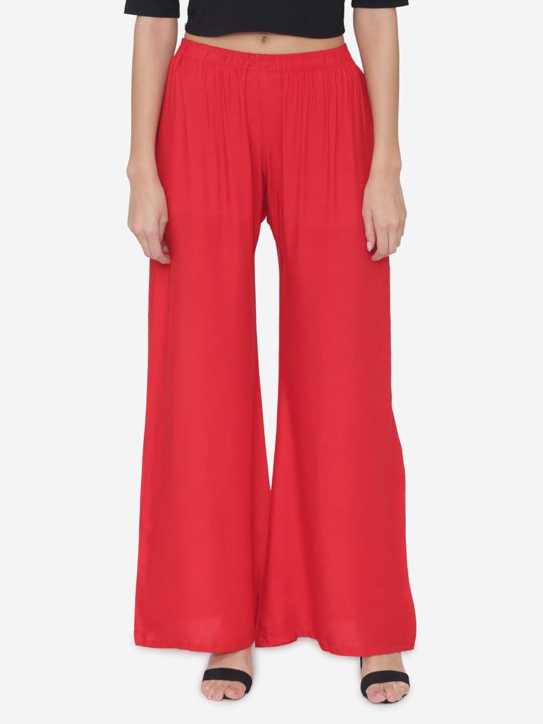 

N-Gal Women Wide Leg Knitted Palazzos, Red