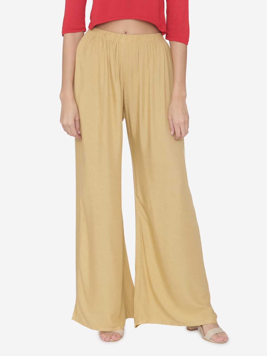 

N-Gal Women Pack Of 2 Wide Leg Knitted Palazzos, Beige