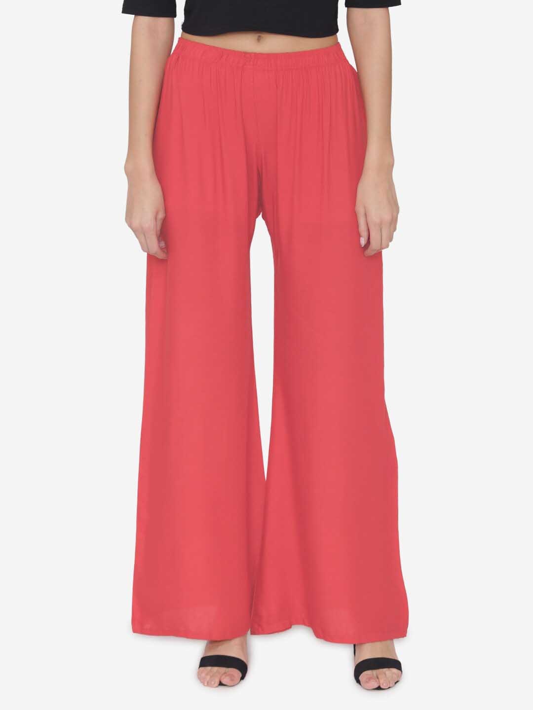 

N-Gal Women Wide Leg Knitted Palazzos, Coral