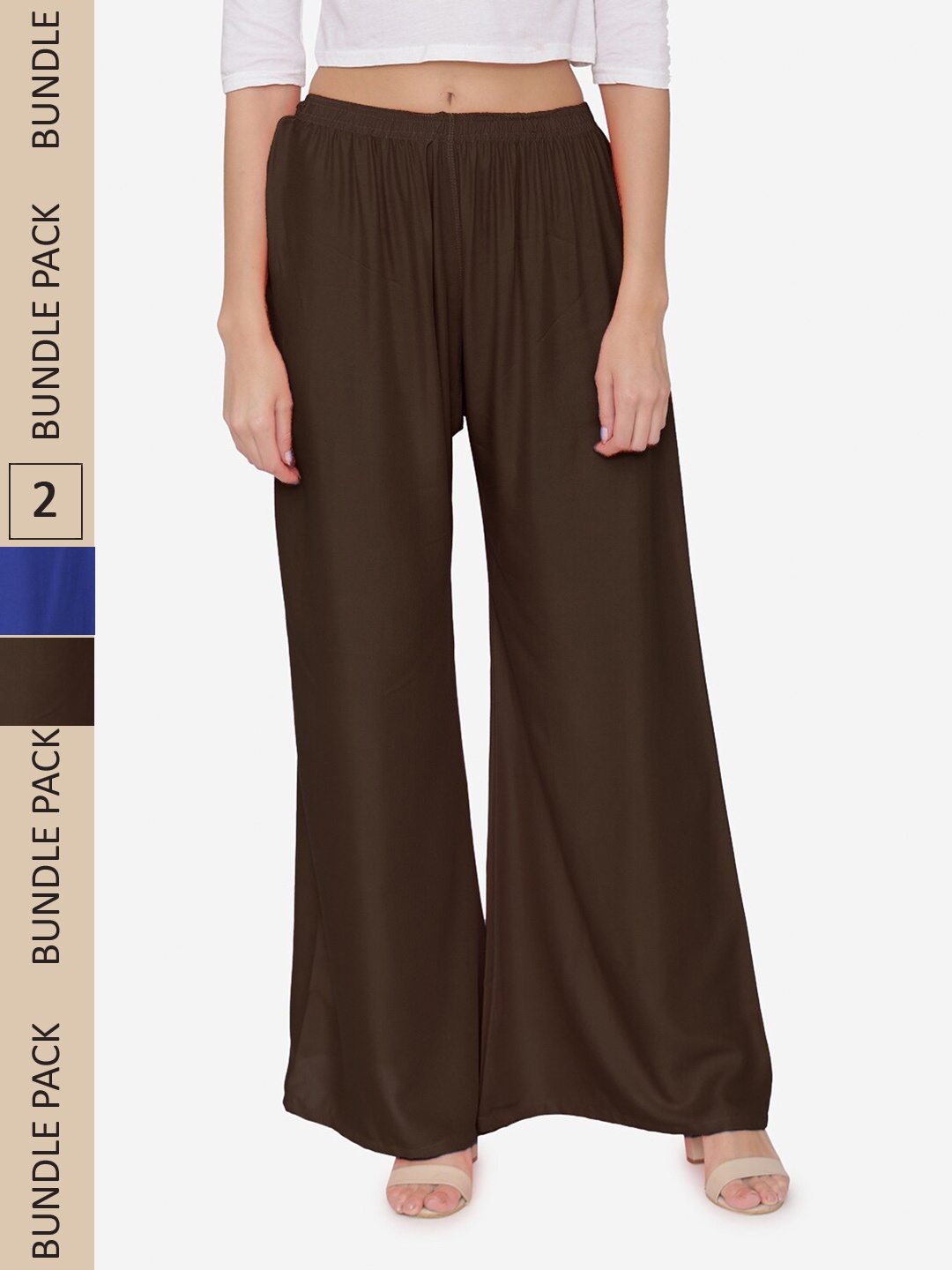 

N-Gal Women Pack Of 2 Knitted Palazzos, Brown