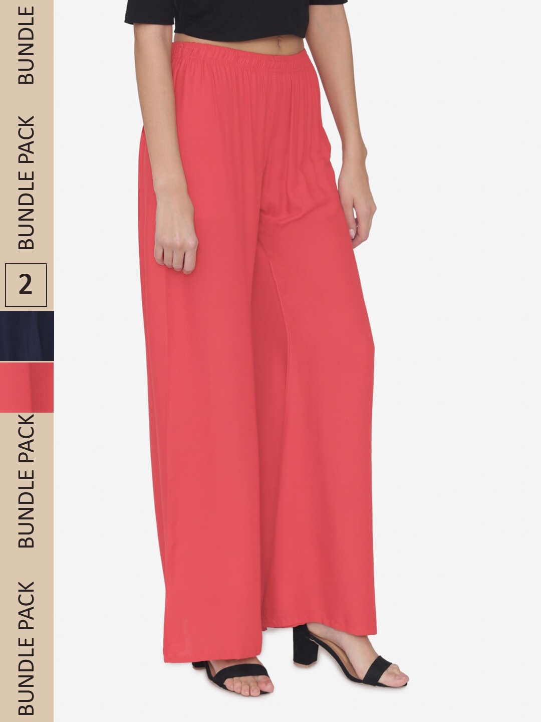 

N-Gal Women Pack Of 2 Knitted Palazzos, Coral