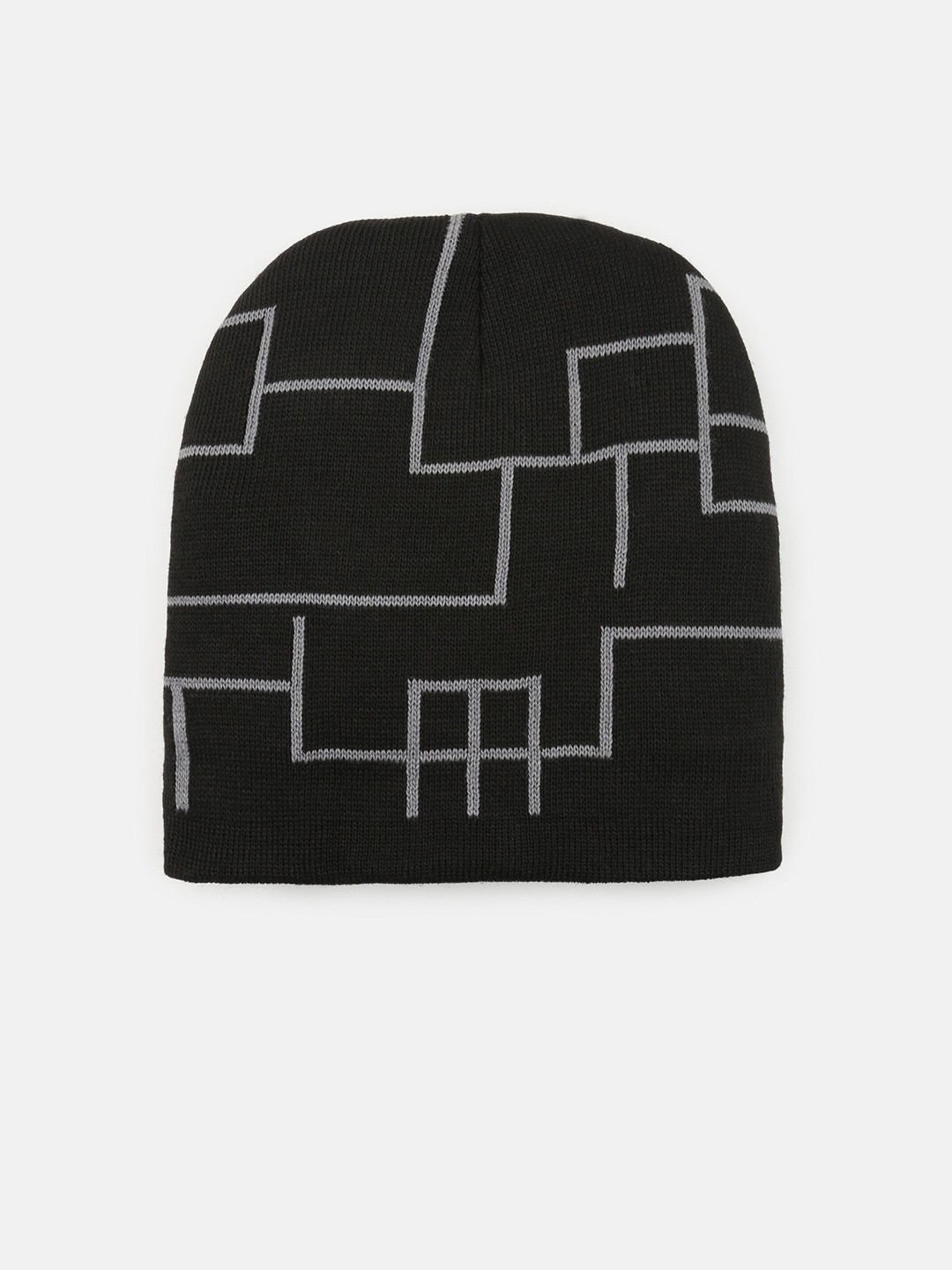 

EL REGALO Printed Woolen Beanie, Black