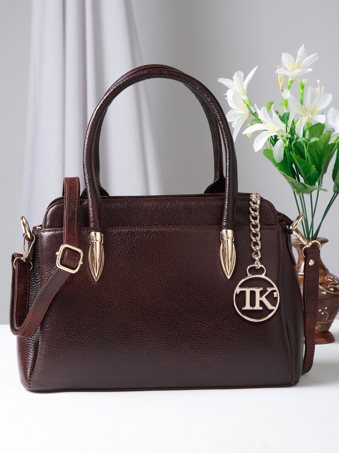 

Teakwood Leathers Leather Structured Handheld Bag, Maroon