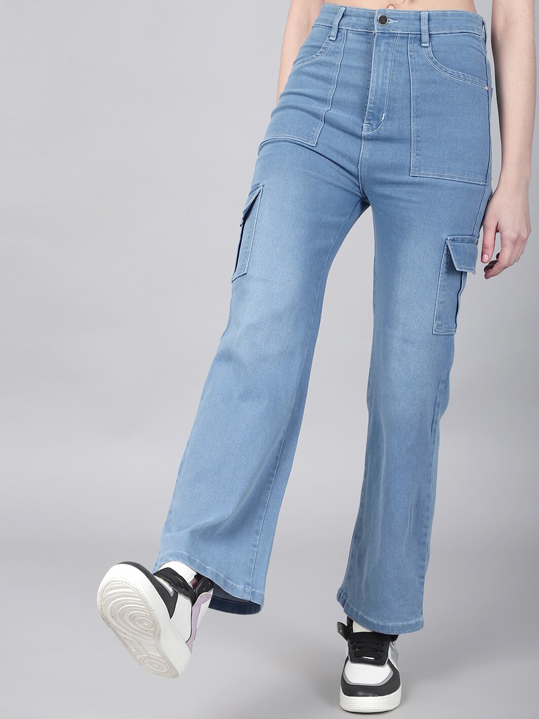 

Purple Feather Women Wide Leg High-Rise Light Fade Stretchable Jeans, Blue