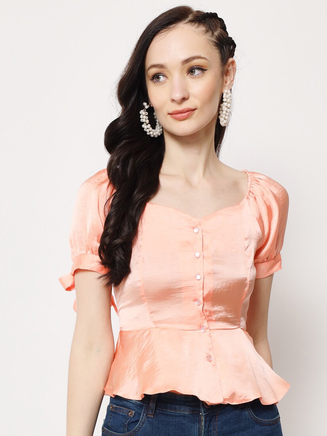 

HERE&NOW Sweetheart Neck Puff Sleeve Top, Coral