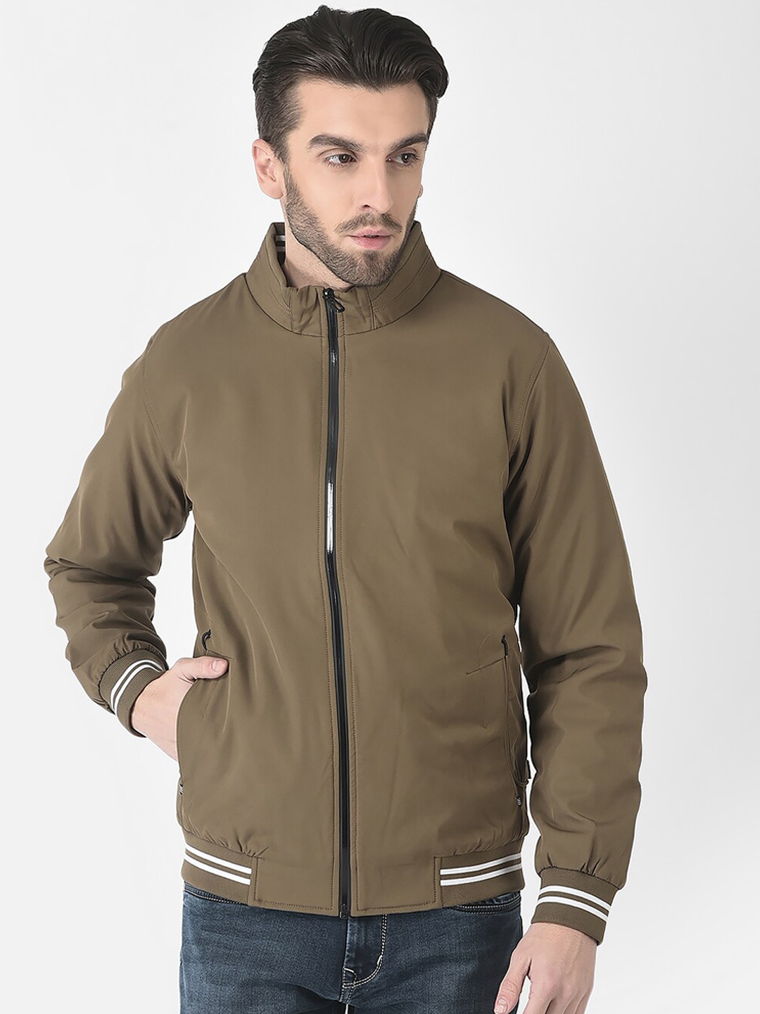 

Crimsoune Club Men Solid Bomber Jacket, Khaki