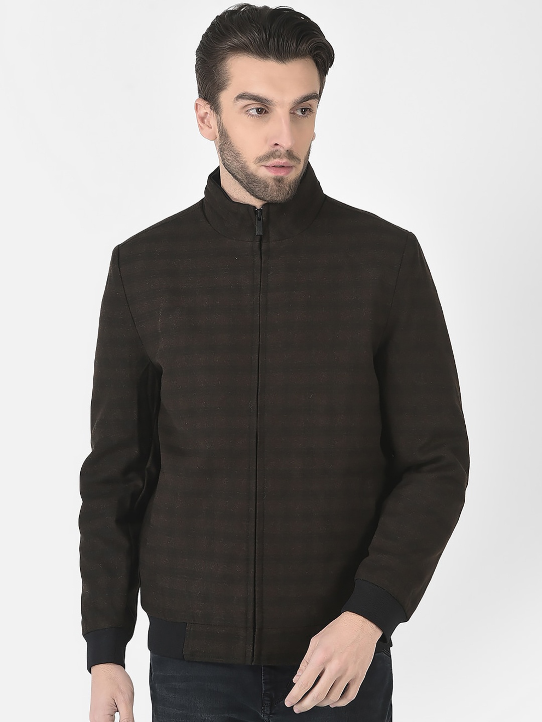 

Crimsoune Club Men Checked Bomber Jacket, Brown