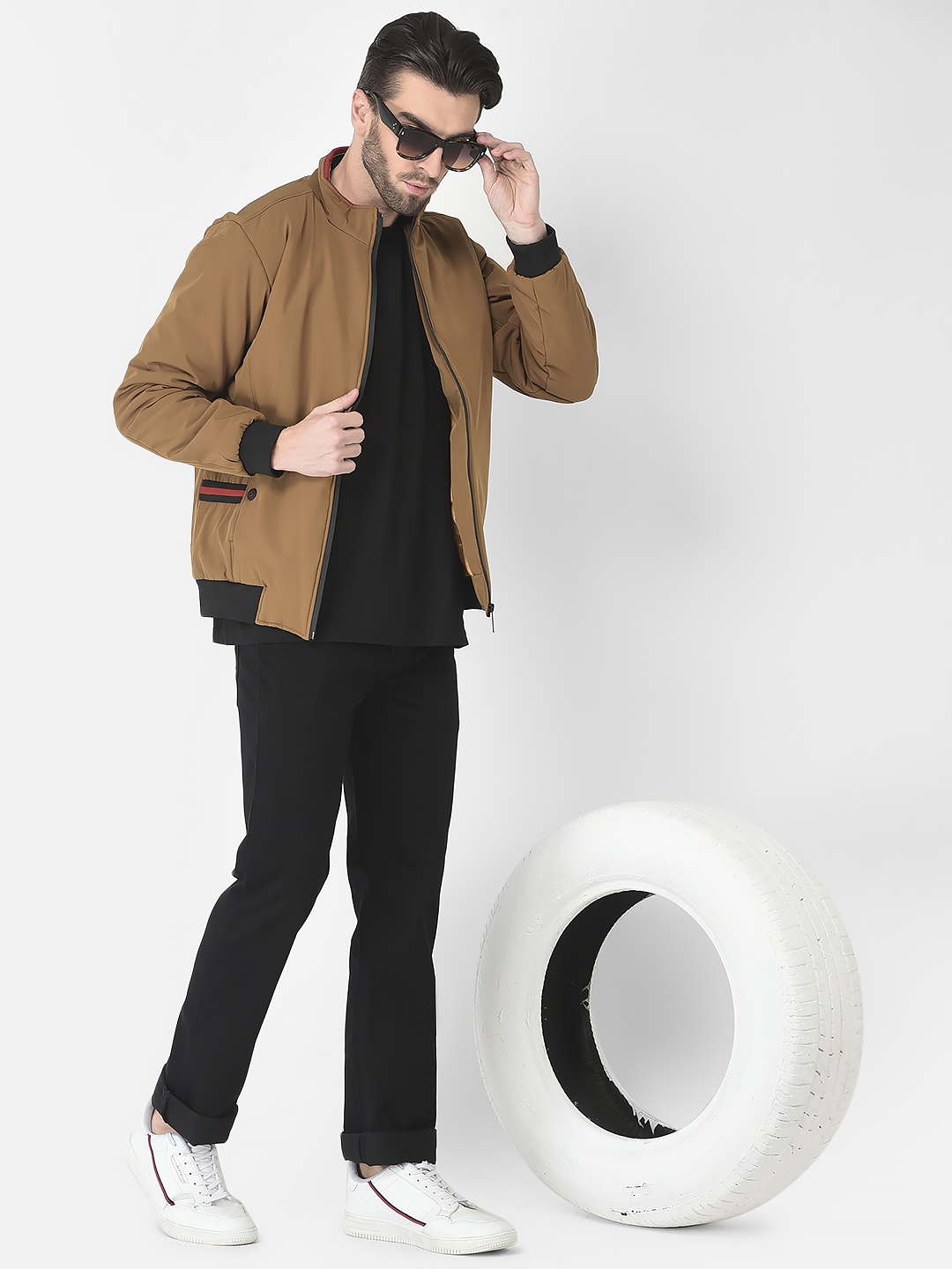 

Crimsoune Club Men Mock Collar Bomber Jacket, Tan