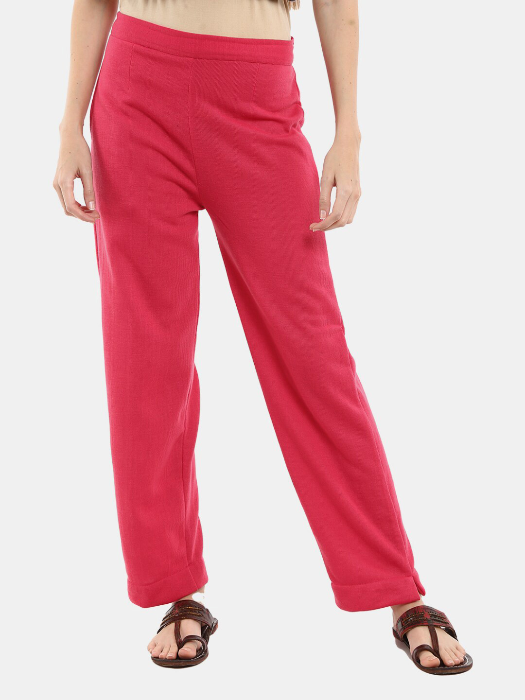 

V-Mart Women Straight Fit Knitted Ethnic Palazzos, Fuchsia