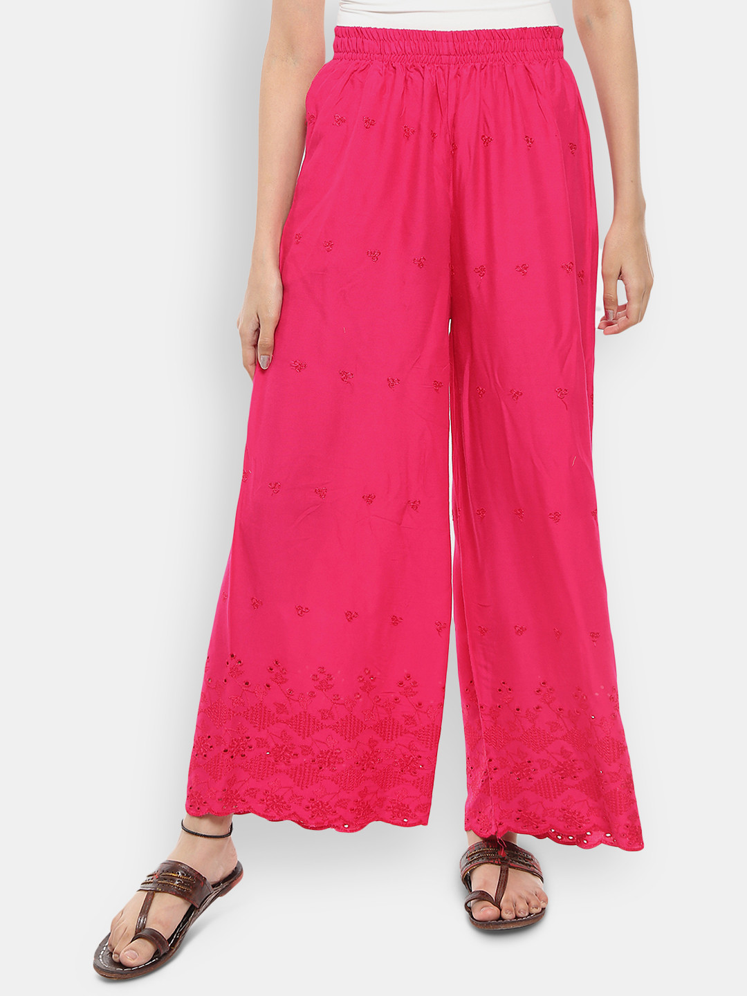 

V-Mart Women Knitted Ethnic Palazzos, Fuchsia