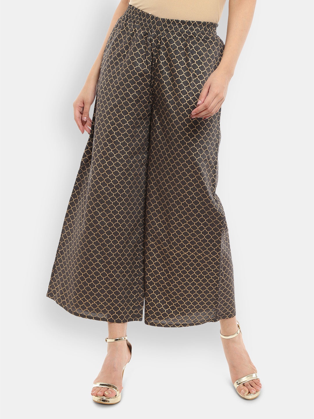 

V-Mart Women Printed Knitted Ethnic Palazzos, Grey