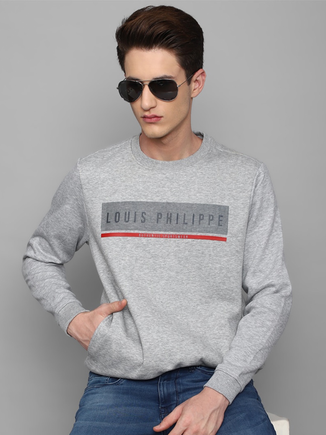 

Louis Philippe Sport Men Printed Sweatshirt, Grey