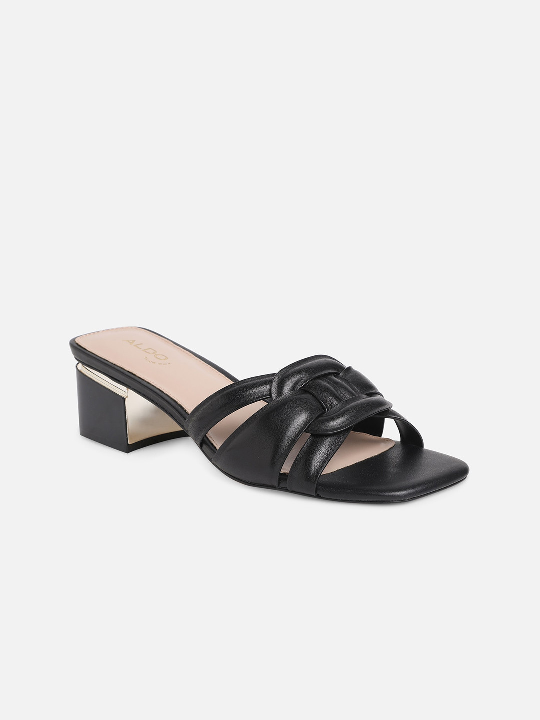 

ALDO Open Back Leather Block Mules Heels, Black
