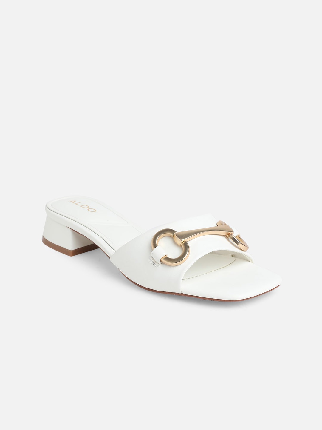 

ALDO Block Square Toe With Buckles Heels, White