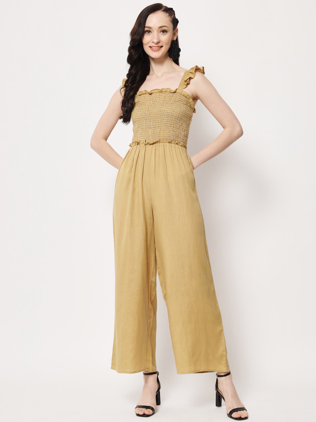 

HERE&NOW Basic Jumpsuit with Ruffles, Gold