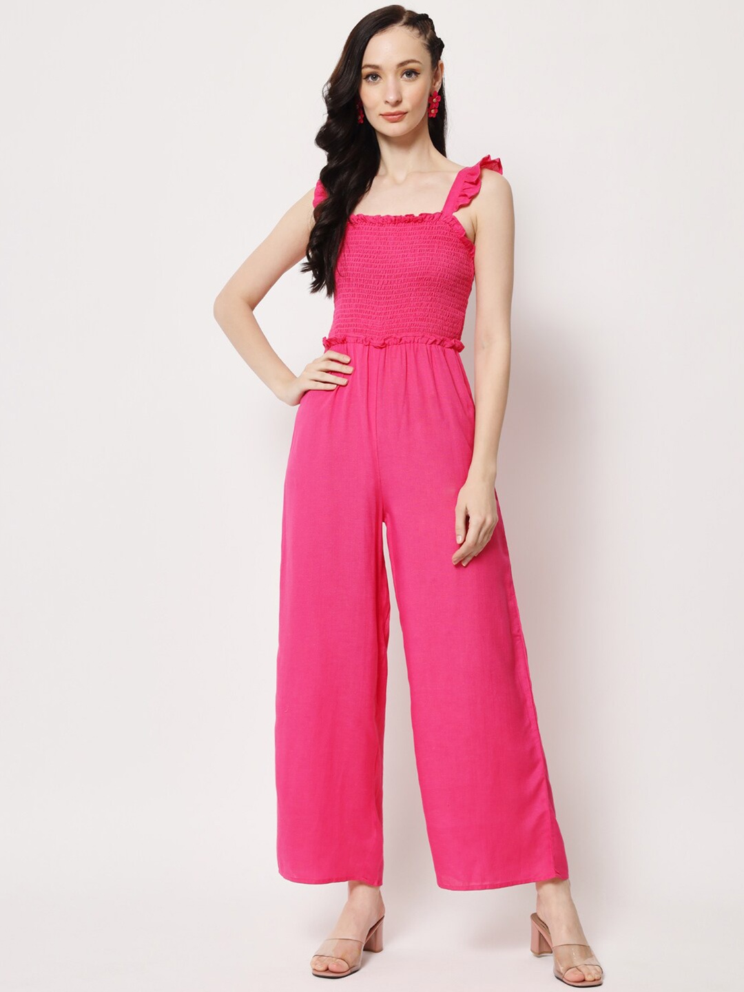 

HERE&NOW Shoulder Straps Basic Jumpsuit, Pink