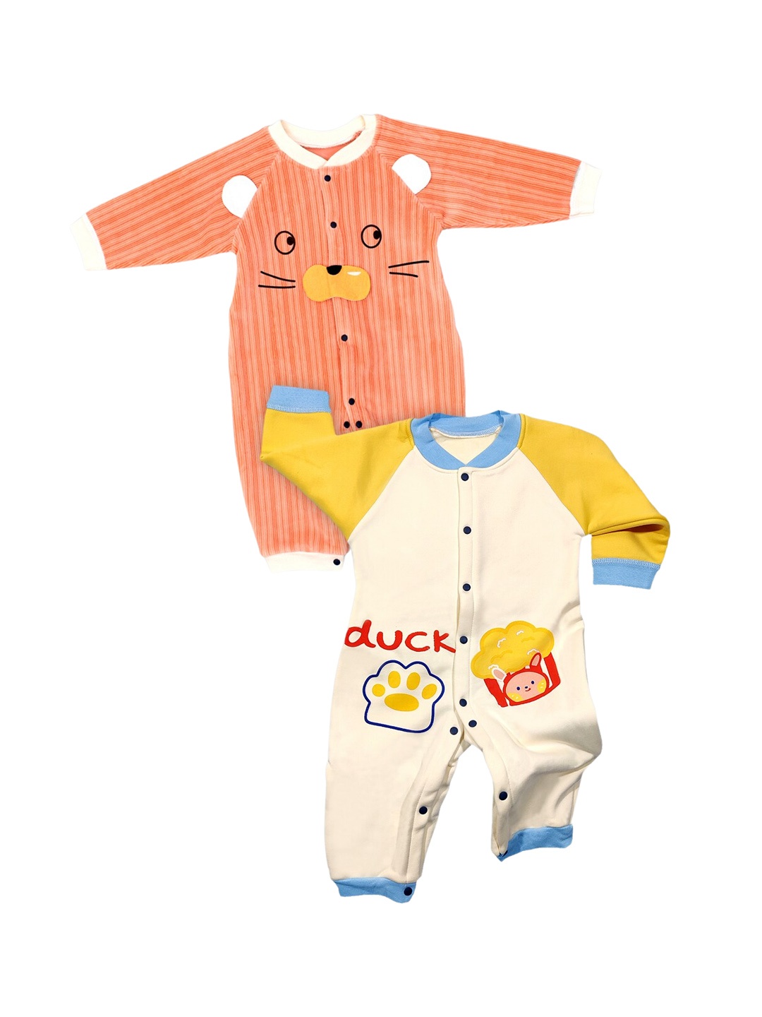 

Moms Home Infant Kids Pack of 2 Printed Organic Cotton Rompers, Peach